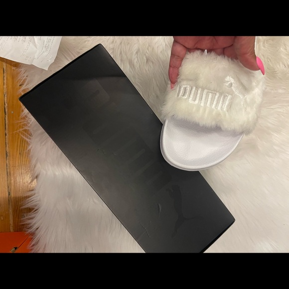 Fenty Faux Fur Leadcat White Slides - Size 10.5 - Picture 5 of 12